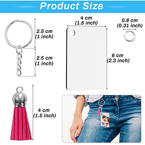 Modacraft 120Pcs Sublimation Keychain Blanks Bulk Set with Rectangle Sublimation Blanks Tassels Keychain Rings & Jump Rings for DIY Keychain Crafting - Image 5