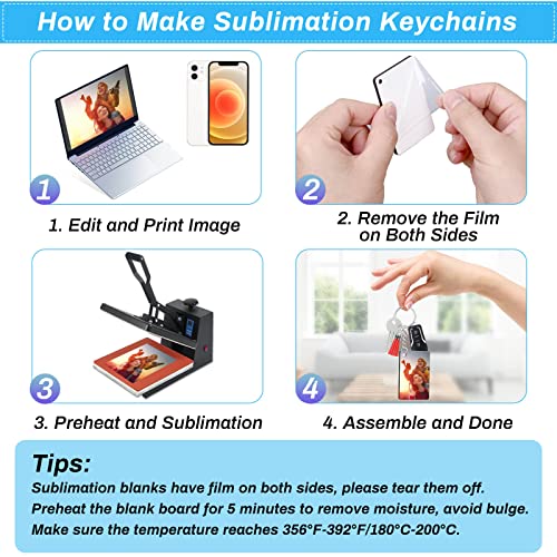 Modacraft 120Pcs Sublimation Keychain Blanks Bulk Set with Rectangle Sublimation Blanks Tassels Keychain Rings & Jump Rings for DIY Keychain Crafting - Image 4