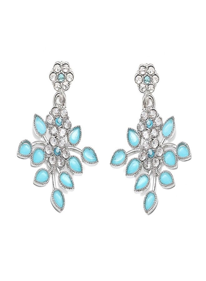 KENNICE Rhodium-Plated Cubic Zirconia Studded Leafy Shaped Necklace With Earrings Jewellery Set For Girls and Women - Image 5