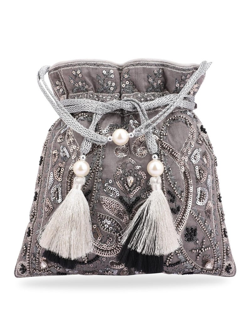 MASQ by Q-One Embroidered Silk Potli Bags - Handcrafted for Weddings, Festive Season & Special Occasions with Beads and Sequins - Made in India - Image 1