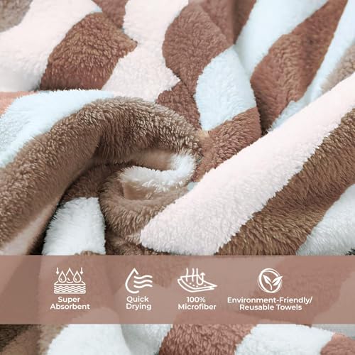 MAXOSHINE Microfiber Bath Towel/Hair Wrap Combo-Soft Super Absorbent Coral Fleece Towels for Bath with Hook-Quick Dry Towel for Women and Men (Grey) (Brown Stripes) - Image 2