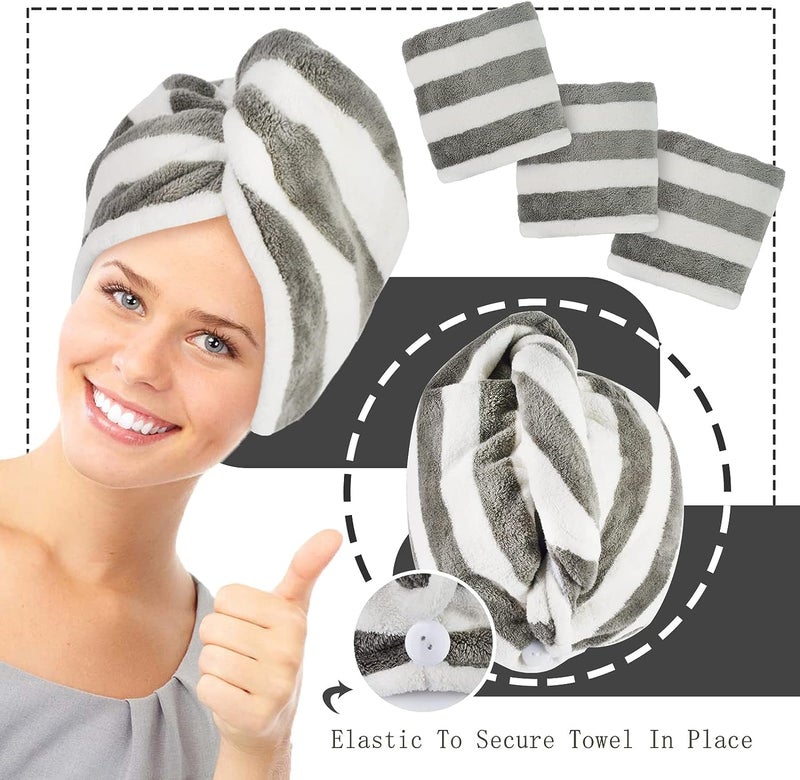 MAXOSHINE Microfiber Bath Towel/Hair Wrap Combo-Soft Super Absorbent Coral Fleece Towels for Bath with Hook-Quick Dry Towel for Women and Men (Grey) (Brown Stripes) - Image 5