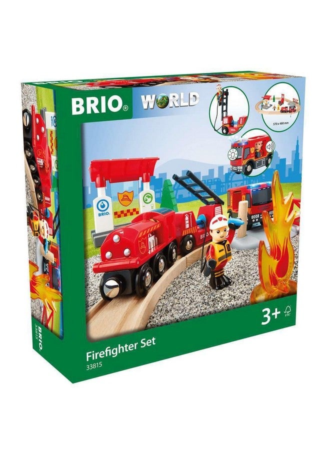 بريو مجموعة إنقاذ رجال الإطفاء BRIO 33815 | مجموعة ألعاب قطار من 18 قطعة مع شاحنة إطفاء وملحقاتها | مسارات خشبية مناسبة للأطفال | مثالية للأطفال من سن 3 سنوات فما فوق - Image 1