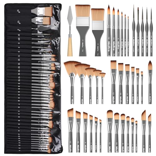 Nicpro 40 PCS Paint Brush Set Professional Acrylic Paint Brushes with Palette Knife and Canvas Roll Suitable for Acrylic Painting Oil Watercolor Gouache Art Supplies Painter Gifts for Artist - Image 1