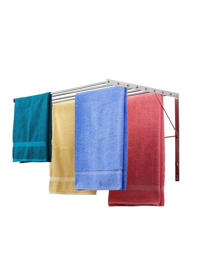 Wall Mounted  Clothes Drying Rack  30 Wide  20 Linear Feet Capacity  8 Smooth Round Stainless Steel Rods  60 Lb Capacity  Fully Assembled  Compact Sturdy Space-Saving Design  - Image 1