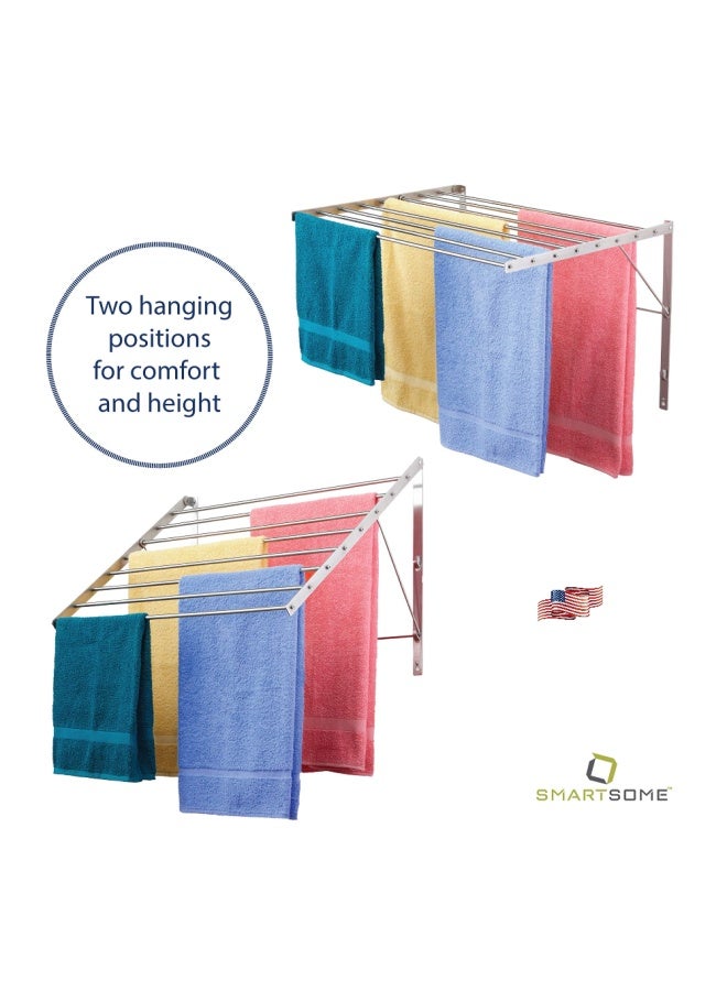 Wall Mounted  Clothes Drying Rack  30 Wide  20 Linear Feet Capacity  8 Smooth Round Stainless Steel Rods  60 Lb Capacity  Fully Assembled  Compact Sturdy Space-Saving Design  - Image 3