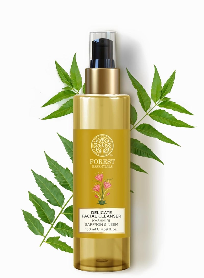 Forest Essentials Delicate Facial Cleanser Kashmiri Saffron & Neem | Ayurvedic Face Wash For Oily Skin | Sulphate Free, Anti Acne Face Cleanser, Controls Oil | Natural Gel Based Face Wash For Sensitive Skin | For Women & Men | 130 ml - Image 1