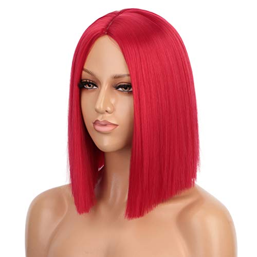 ENTRANCED STYLES Red Wig Synthetic Straight Hair Middle Part Wig Shoulder Length Bob Wigs for Women Colorful Bob Wigs for Party & Cosplay Use - Image 3
