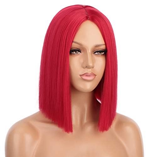 ENTRANCED STYLES Red Wig Synthetic Straight Hair Middle Part Wig Shoulder Length Bob Wigs for Women Colorful Bob Wigs for Party & Cosplay Use - Image 4