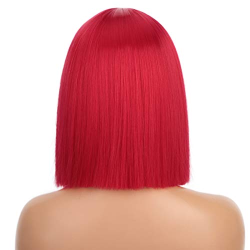 ENTRANCED STYLES Red Wig Synthetic Straight Hair Middle Part Wig Shoulder Length Bob Wigs for Women Colorful Bob Wigs for Party & Cosplay Use - Image 5