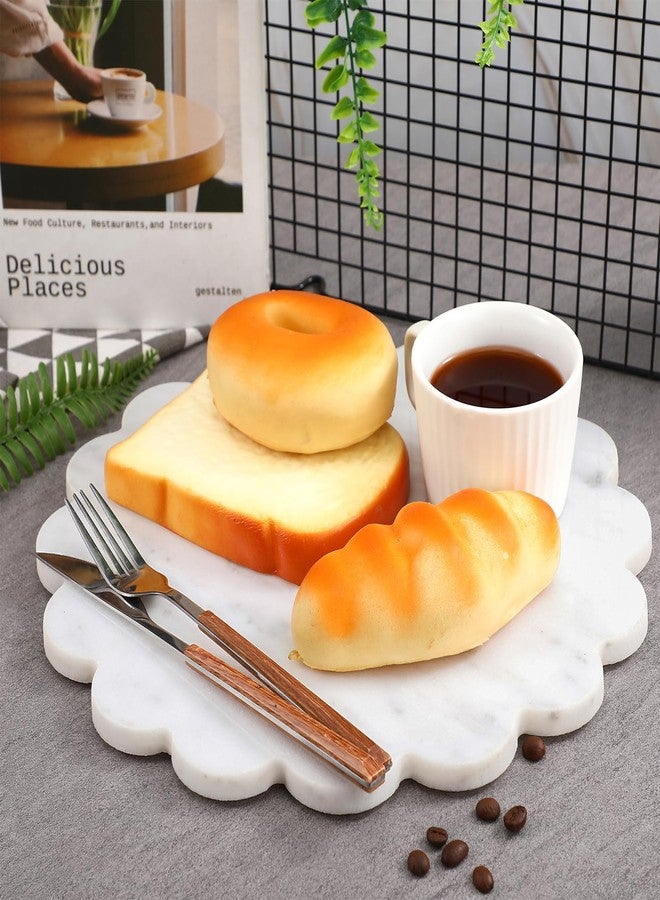 Newtay 12 Inches Marble Cutting Board Round Marble Tray White Scalloped Board with Non Slip Decorative Pastry Tray for Kitchen Pizza Cake Bread Baking Cheese Display - Image 3