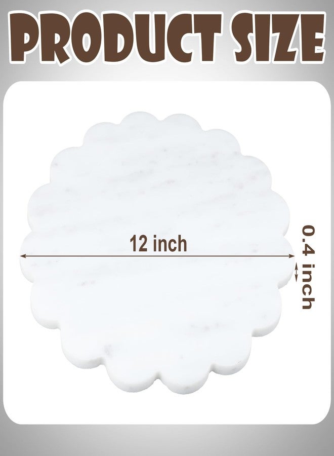 Newtay 12 Inches Marble Cutting Board Round Marble Tray White Scalloped Board with Non Slip Decorative Pastry Tray for Kitchen Pizza Cake Bread Baking Cheese Display - Image 2