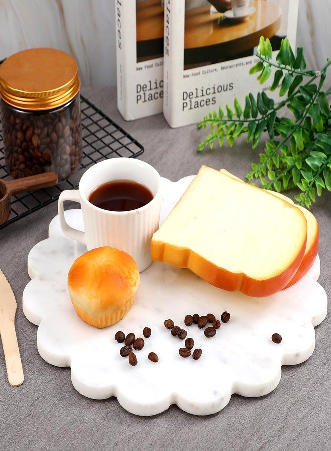 Newtay 12 Inches Marble Cutting Board Round Marble Tray White Scalloped Board with Non Slip Decorative Pastry Tray for Kitchen Pizza Cake Bread Baking Cheese Display - Image 5