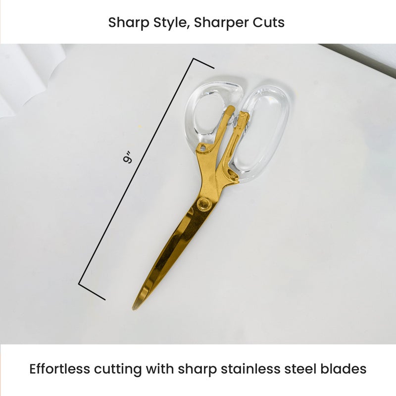 OfficeGoods 9” Stainless Steel Acrylic Scissors for Office and Home - Aesthetic and Sharp All Purpose Scissors, Perfect for Sewing, Arts and Crafts - Gold - Image 4