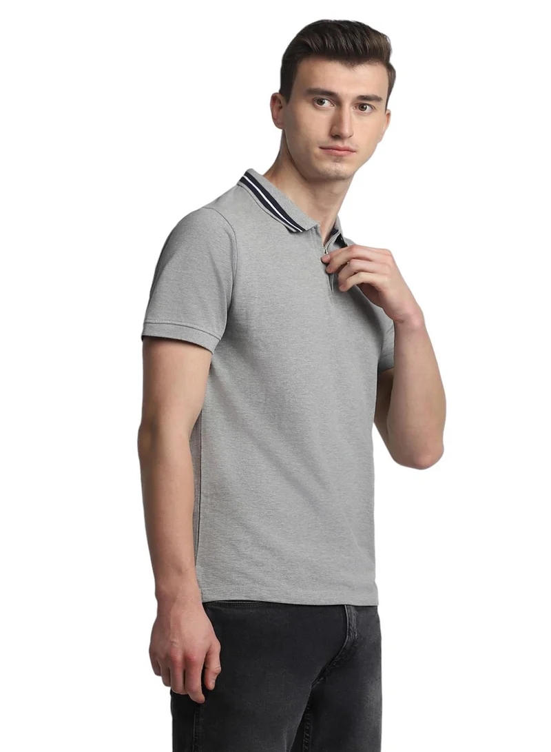 Dennis Lingo Men's Grey 100% Cotton Solid Pattern Regular Fit T-Shirt