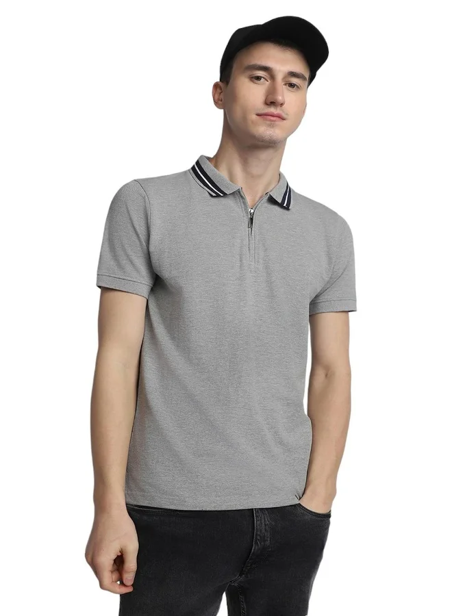 Dennis Lingo Men's Grey 100% Cotton Solid Pattern Regular Fit T-Shirt