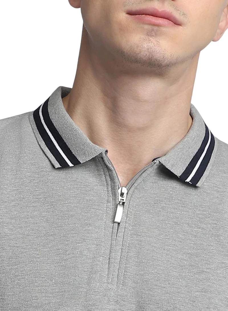 Dennis Lingo Men's Grey 100% Cotton Solid Pattern Regular Fit T-Shirt