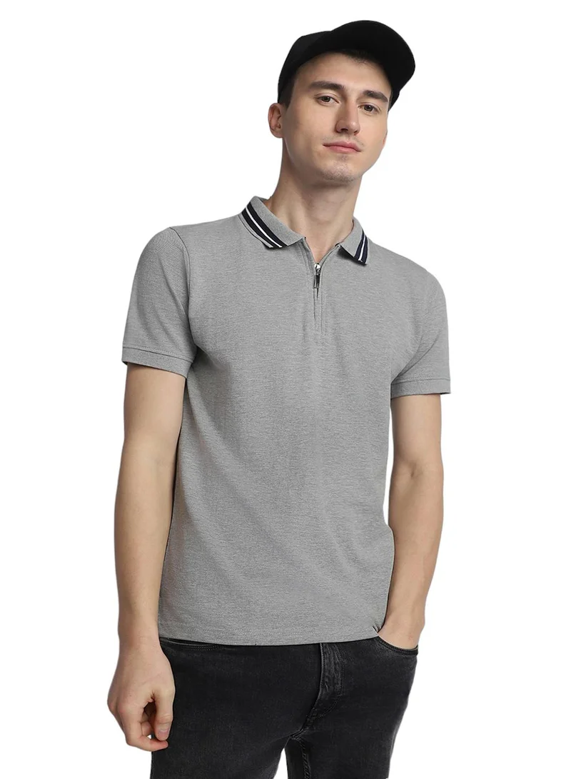 Dennis Lingo Men's Grey 100% Cotton Solid Pattern Regular Fit T-Shirt