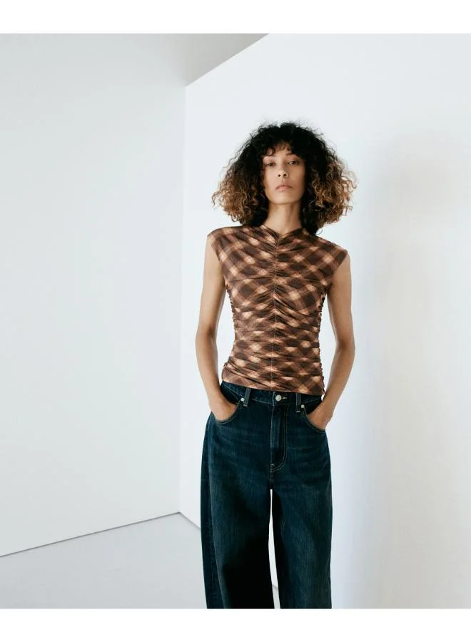 Mango Ruched Square-Neck Top