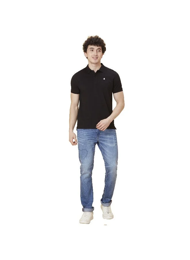 بيينغ هيومان Mens Black Polo Collar Short Sleeve Polo T-Shirt