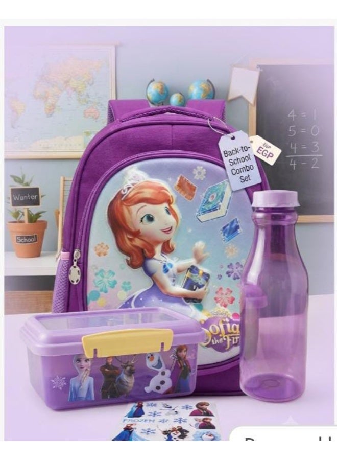 Supplies Preschool Set Bright mauve 3-compartment backpack (Size 12) Includes a mauve lunch box with a sticker Includes a mauve 550ml water bottle - Image 1