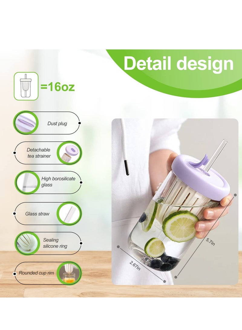 SYOSI Glass Tea Cup with Infuser Lid and Straw Reusable Boba Cup for Smoothies Double Wall Tea Infuser Cup, Leak-Proof Jar with Food Grade Silicone  - Image 3