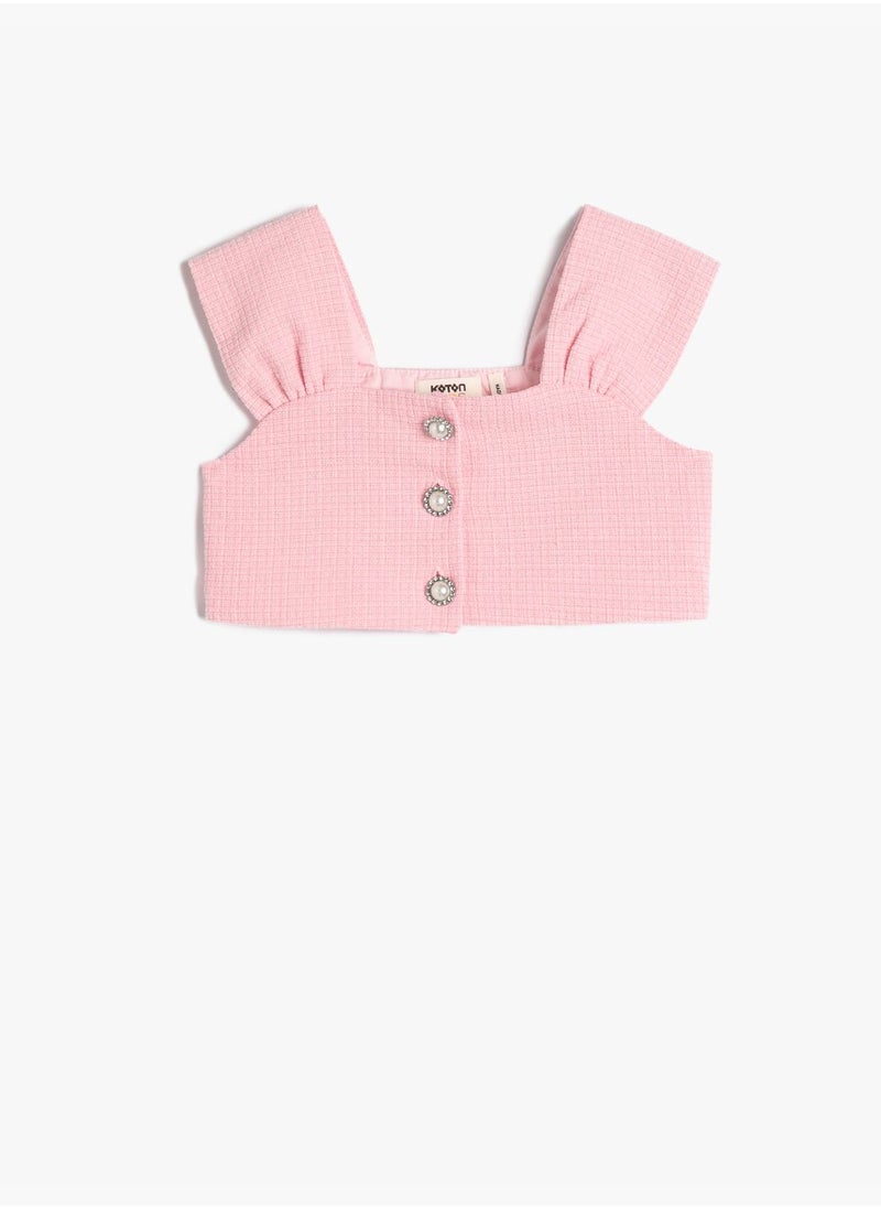 KOTON - Vest Crop Tweed Pearl Button Detail - Image 1