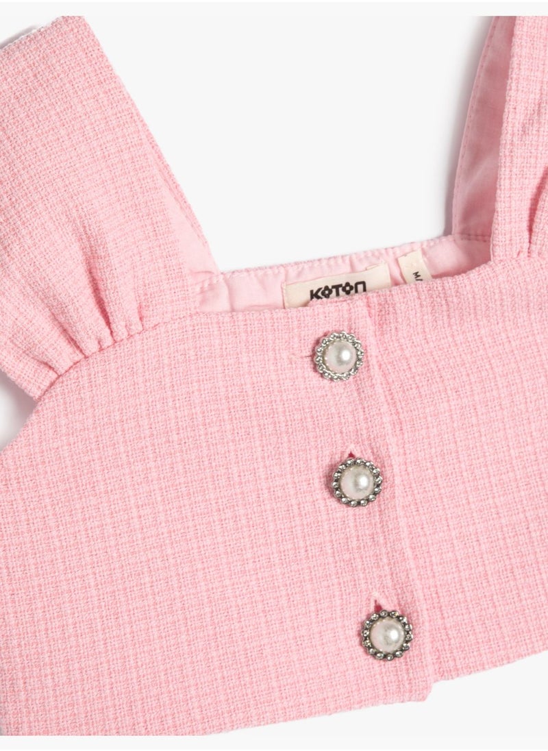 KOTON - Vest Crop Tweed Pearl Button Detail - Image 1