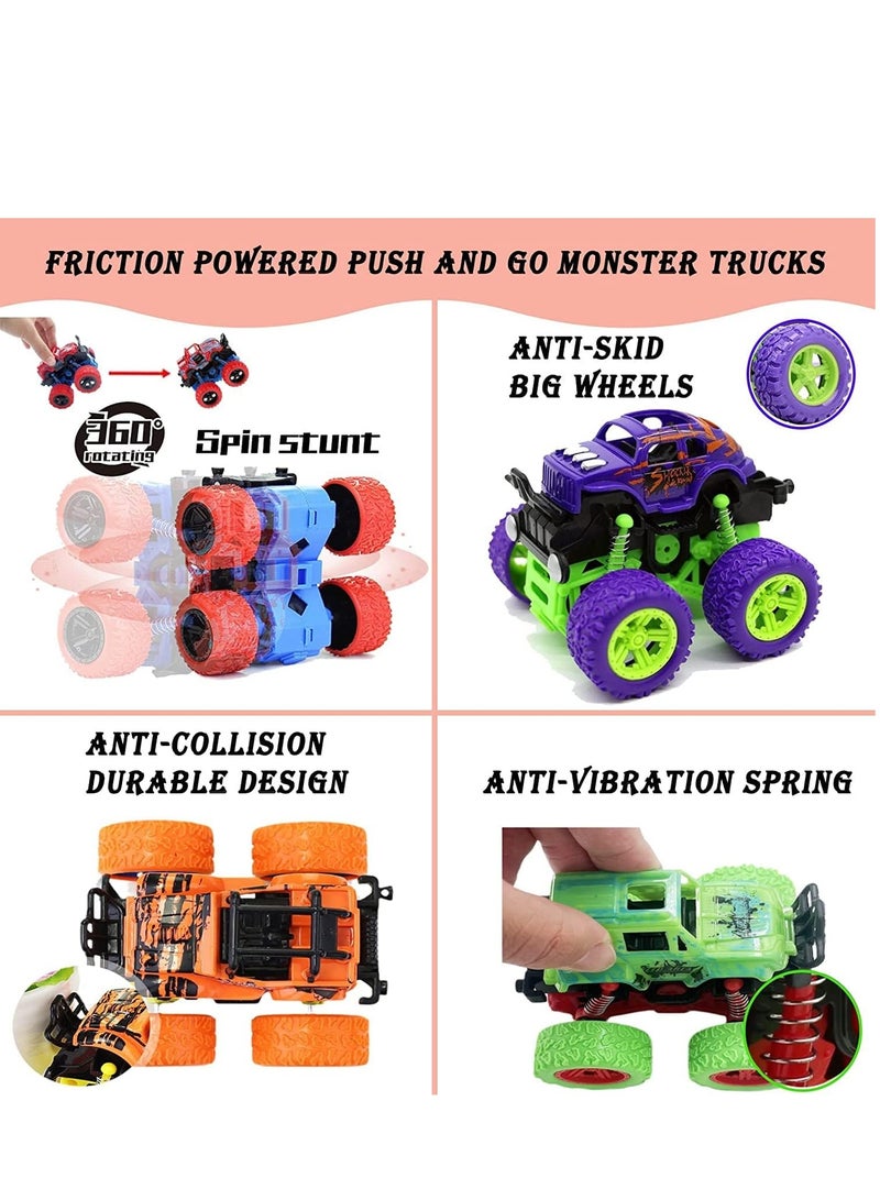 MAGIC VAULT Monster Trucks Cars Toys For Boys Toddlers/Truck toy Boy Toys For Kids/Push and Pull Car Toys Gift Toys For Boys/ 360 rotation Car Toys For Boys - 4Pcs - Image 3