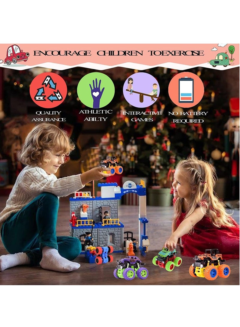 MAGIC VAULT Monster Trucks Cars Toys For Boys Toddlers/Truck toy Boy Toys For Kids/Push and Pull Car Toys Gift Toys For Boys/ 360 rotation Car Toys For Boys - 4Pcs - Image 5