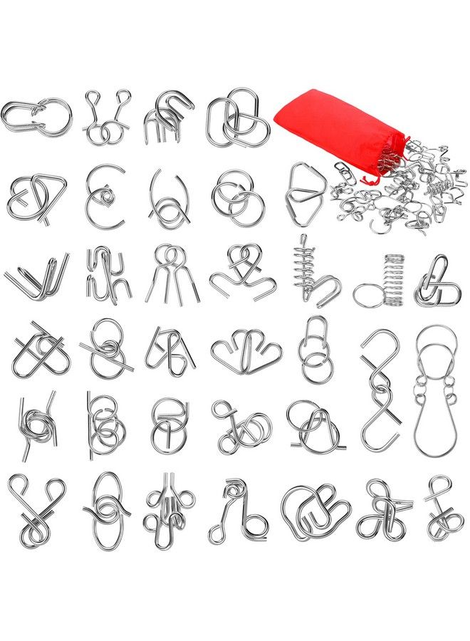 Yilloog Metal Brain Teaser Puzzles Set Of 36 With Pouch Steel Iq Puzzle Games Physics Mind Metal Puzzles For Adults Basket Stocking Stuffers For Teen Boys Girls Kids Desk Trinkets Challenge Gifts - Image 1