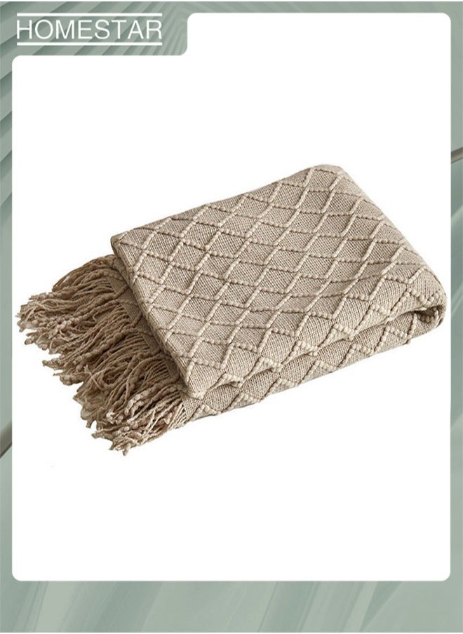 HOMESTAR Knitted Cozy Lightweight Decorative Blankets, Warm Woven Blanket with Tassels for Couch Sofa, Bed and Living Room, All Seasons for Women, Men and Kids  - Image 1