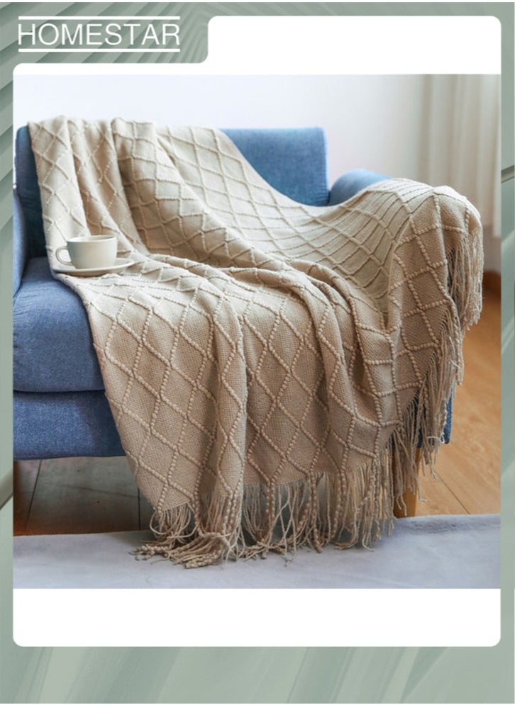 HOMESTAR Knitted Cozy Lightweight Decorative Blankets, Warm Woven Blanket with Tassels for Couch Sofa, Bed and Living Room, All Seasons for Women, Men and Kids  - Image 2