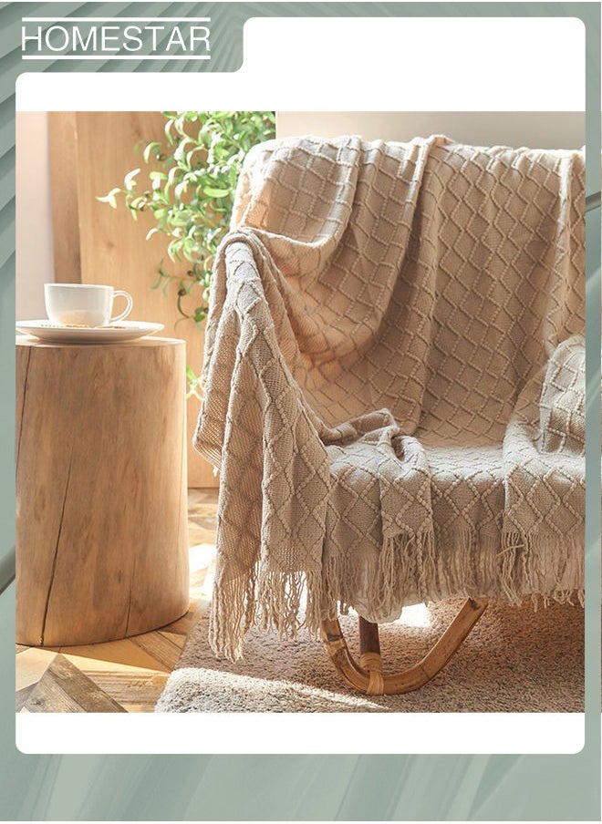 HOMESTAR Knitted Cozy Lightweight Decorative Blankets, Warm Woven Blanket with Tassels for Couch Sofa, Bed and Living Room, All Seasons for Women, Men and Kids  - Image 3