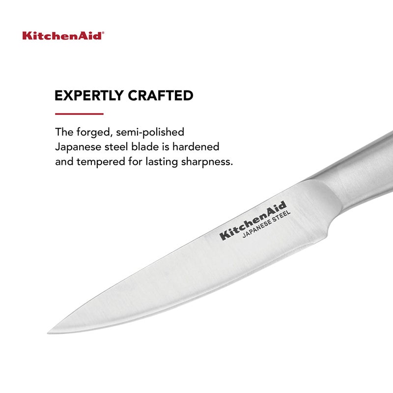 KitchenAid KitchenAid Gourmet Forged Stainless Steel Fine-Edge Utility Knife with Custom-Fit Blade Cover, 4.5-inch, Sharp Kitchen Knife, High-Carbon Japanese Stainless Steel Blade, Brushed Stainless Steel Handle  - Image 2