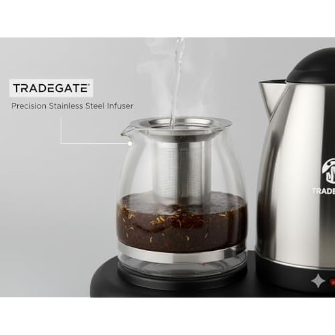 TRADEGATE German Coffee And Tea Maker Set  Electric Stainless Steel Kettle 18L With Glass Teapot 14L On Warming Tray  1500W Hot Beverage Station For Tea Coffee  Herbal Infusions - Image 3