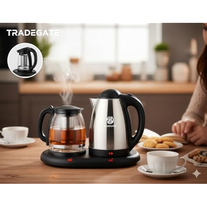 TRADEGATE German Coffee And Tea Maker Set  Electric Stainless Steel Kettle 18L With Glass Teapot 14L On Warming Tray  1500W Hot Beverage Station For Tea Coffee  Herbal Infusions - Image 5