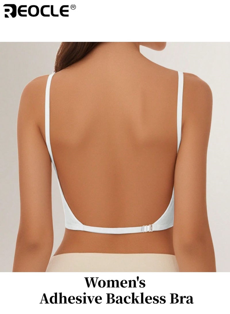 REOCLE Women's Adhesive Backless Bra with Deep V Plunge and Push Up Support Strapless Invisible Underwear with Low Back Design for Formal Dresses - Image 1