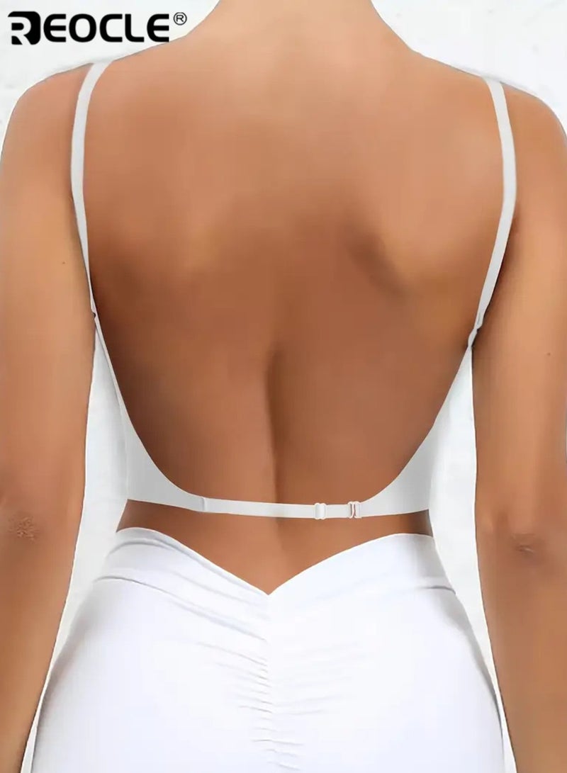 REOCLE Women's Adhesive Backless Bra with Deep V Plunge and Push Up Support Strapless Invisible Underwear with Low Back Design for Formal Dresses - Image 5
