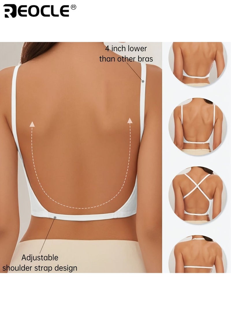 REOCLE Women's Adhesive Backless Bra with Deep V Plunge and Push Up Support Strapless Invisible Underwear with Low Back Design for Formal Dresses - Image 3