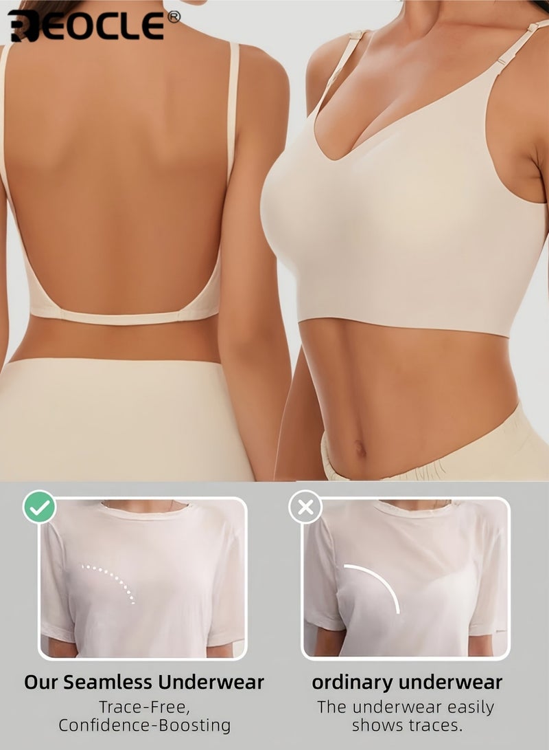 REOCLE Women's Adhesive Backless Bra with Deep V Plunge and Push Up Support Strapless Invisible Underwear with Low Back Design for Formal Dresses - Image 2