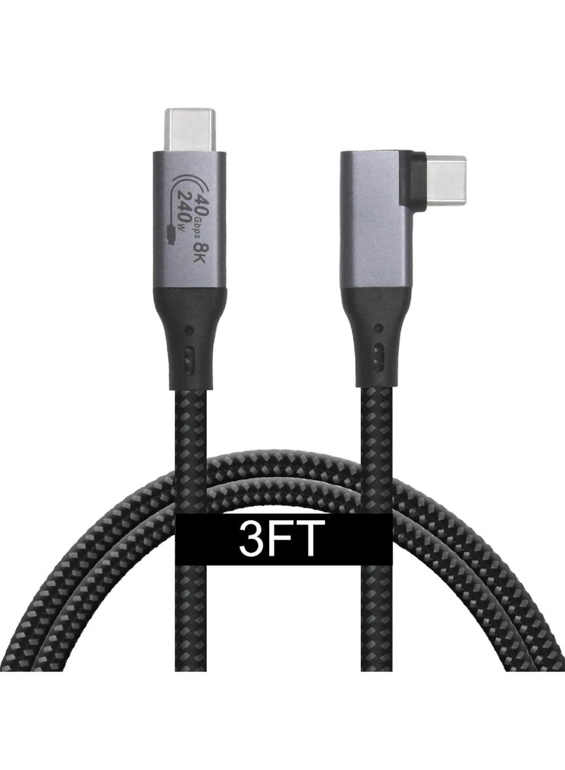 Rock Pow 3-Foot USB4 Cable Compatible with Thunderbolt 3 Thunderbolt 4 and USB-C - Supports 8K HD Display 40gbps Data Transfer 240W Charging - 90-Degree Right Angle USB-C - Image 1