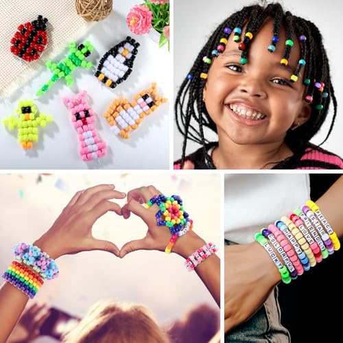 Zefy Pony Beads for Bracelets and Crafts, 32 Colors Kandi Beads with 10 Kandi Cuff Designs and 6 Bead Pets Designs, Friendship Bracelet Kit with Letter Bead for Keychain Jewelry Making (2000+ Pcs) - Image 4