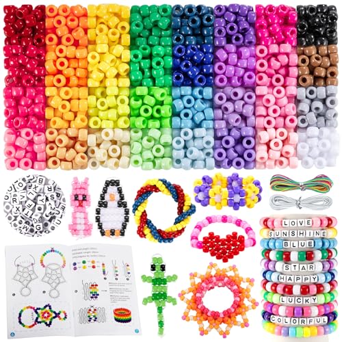 Zefy Pony Beads for Bracelets and Crafts, 32 Colors Kandi Beads with 10 Kandi Cuff Designs and 6 Bead Pets Designs, Friendship Bracelet Kit with Letter Bead for Keychain Jewelry Making (2000+ Pcs) - Image 1