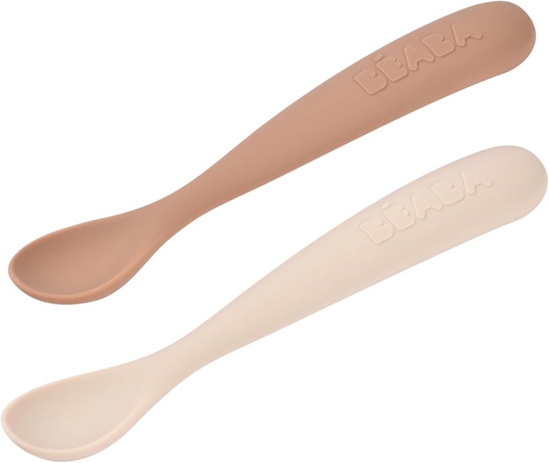 Baba BEABA Baby's First Foods Spoon Set with Travel Case, Original Soft Silicone Baby Spoons, Baby Essentials, Travel Set, Clay - Image 2