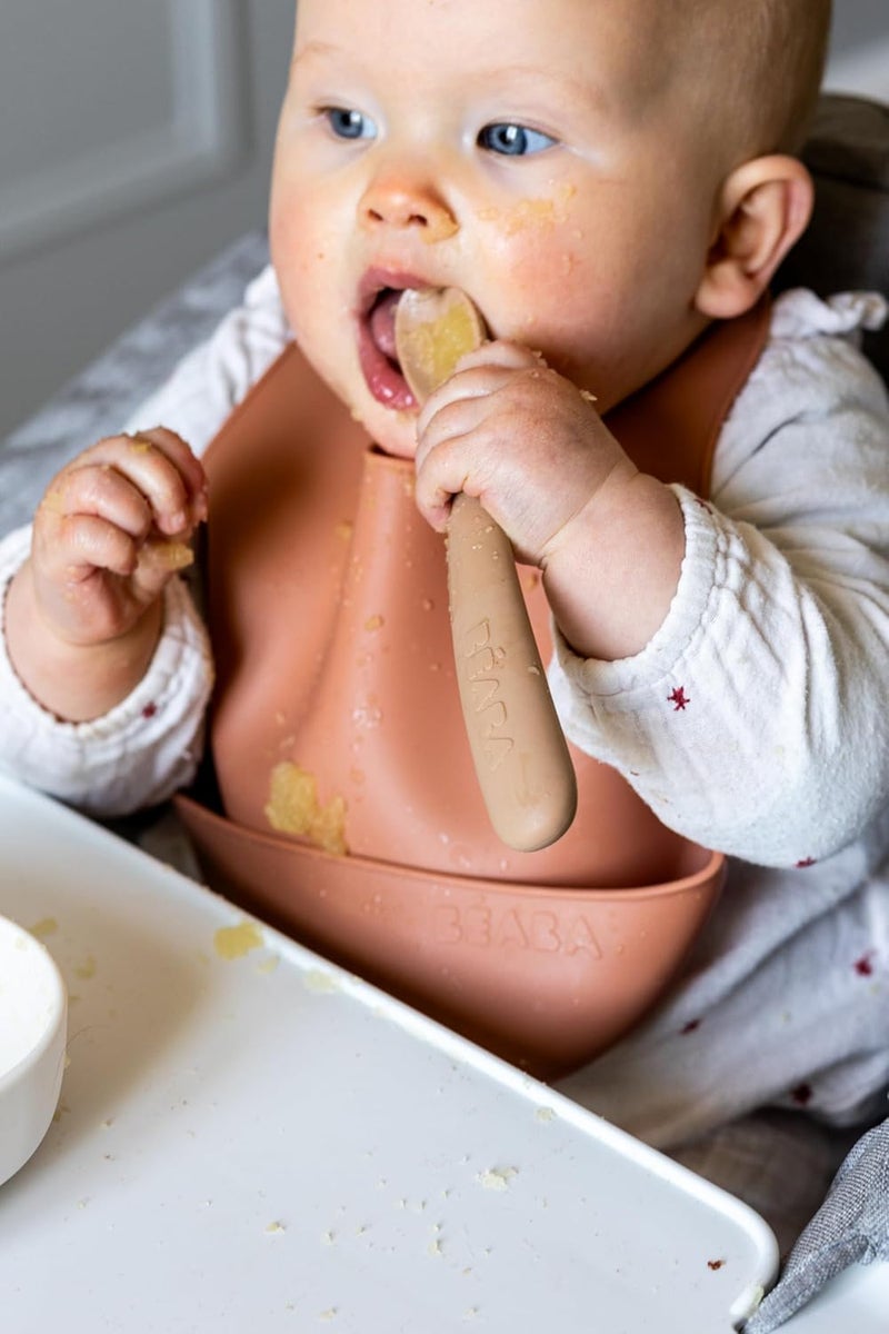 Baba BEABA Baby's First Foods Spoon Set with Travel Case, Original Soft Silicone Baby Spoons, Baby Essentials, Travel Set, Clay - Image 4