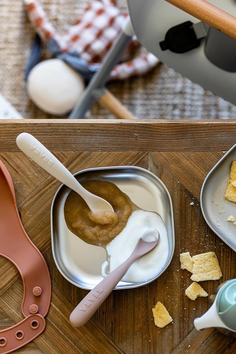 Baba BEABA Baby's First Foods Spoon Set with Travel Case, Original Soft Silicone Baby Spoons, Baby Essentials, Travel Set, Clay - Image 5