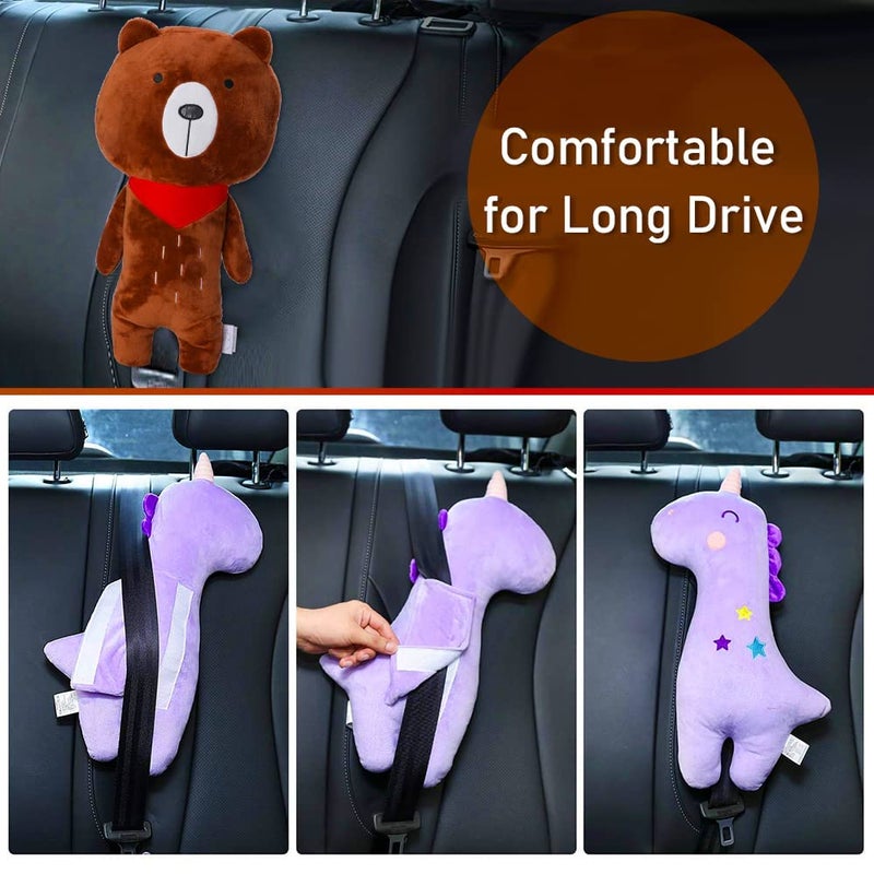 Resulzon Seat Belt Cover Pillow for Kids Car Seatbelt Cushion Shoulder Neck Support Protector Pad Soft Stuffed Plush Travel Vehicle Safety Belts Strap Pillow for Boys and Girls Headrest Bear - Image 3