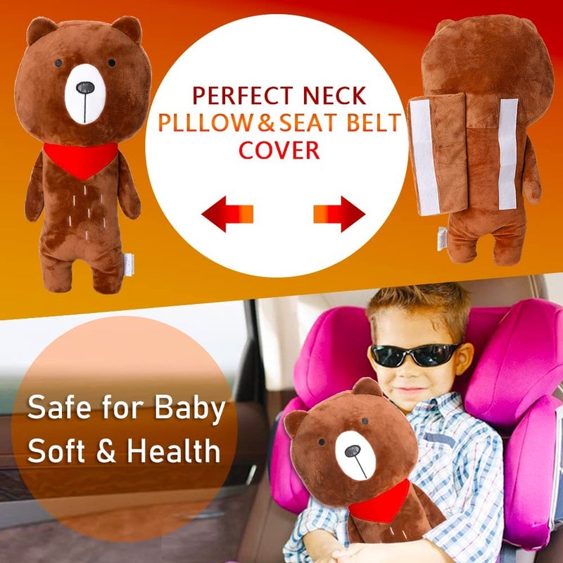 Resulzon Seat Belt Cover Pillow for Kids Car Seatbelt Cushion Shoulder Neck Support Protector Pad Soft Stuffed Plush Travel Vehicle Safety Belts Strap Pillow for Boys and Girls Headrest Bear - Image 2