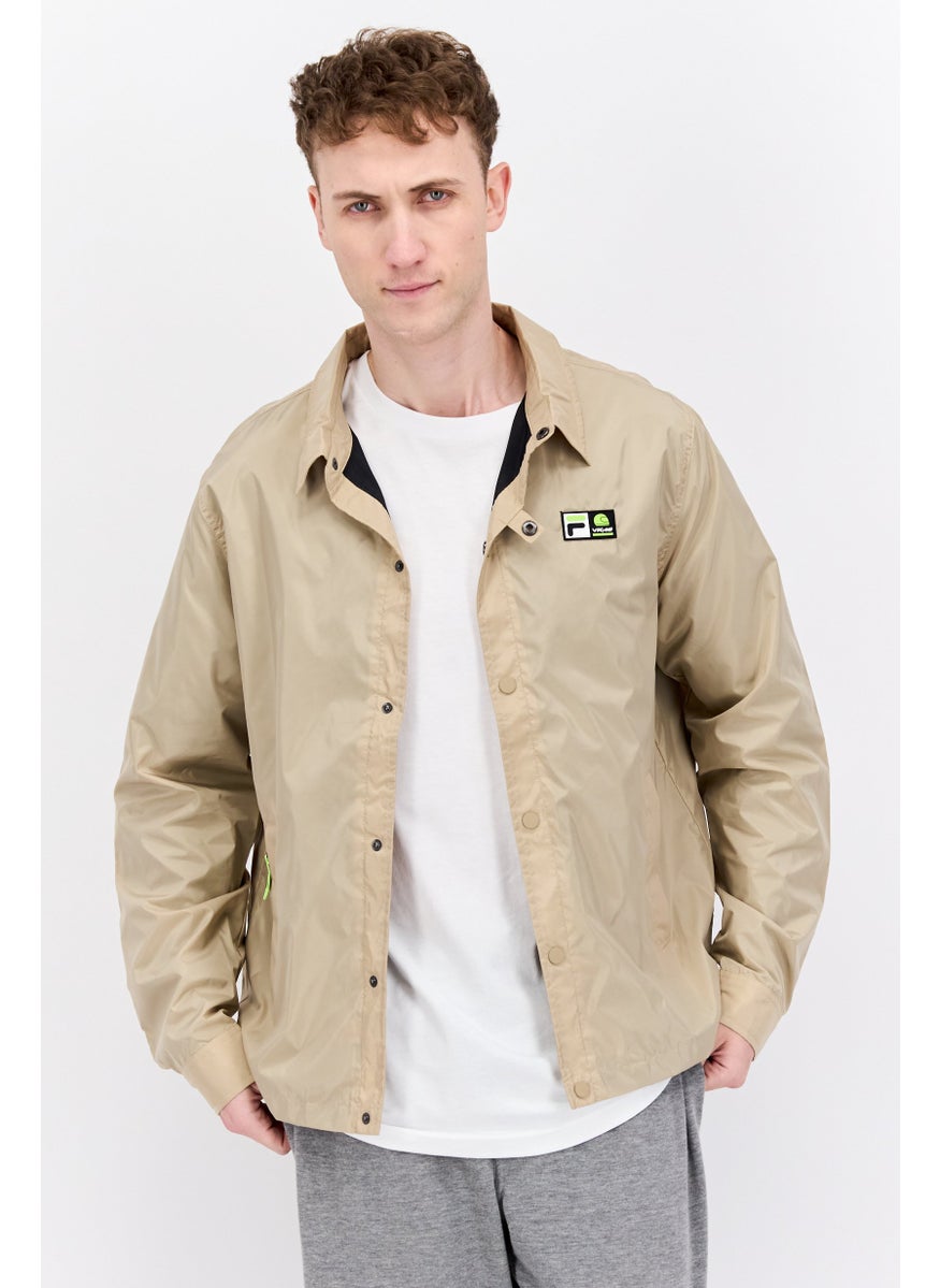FILA Men Sportswear Fit Notched Neck Long Sleeve Outdoor Jacket, Taupe  - Image 1
